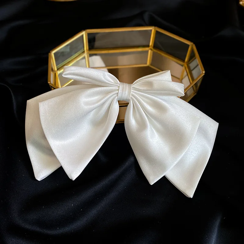 Bridal White Satin Bow Barrettes Wedding  Side Clip  Headdress Elegant  hair accessories for women