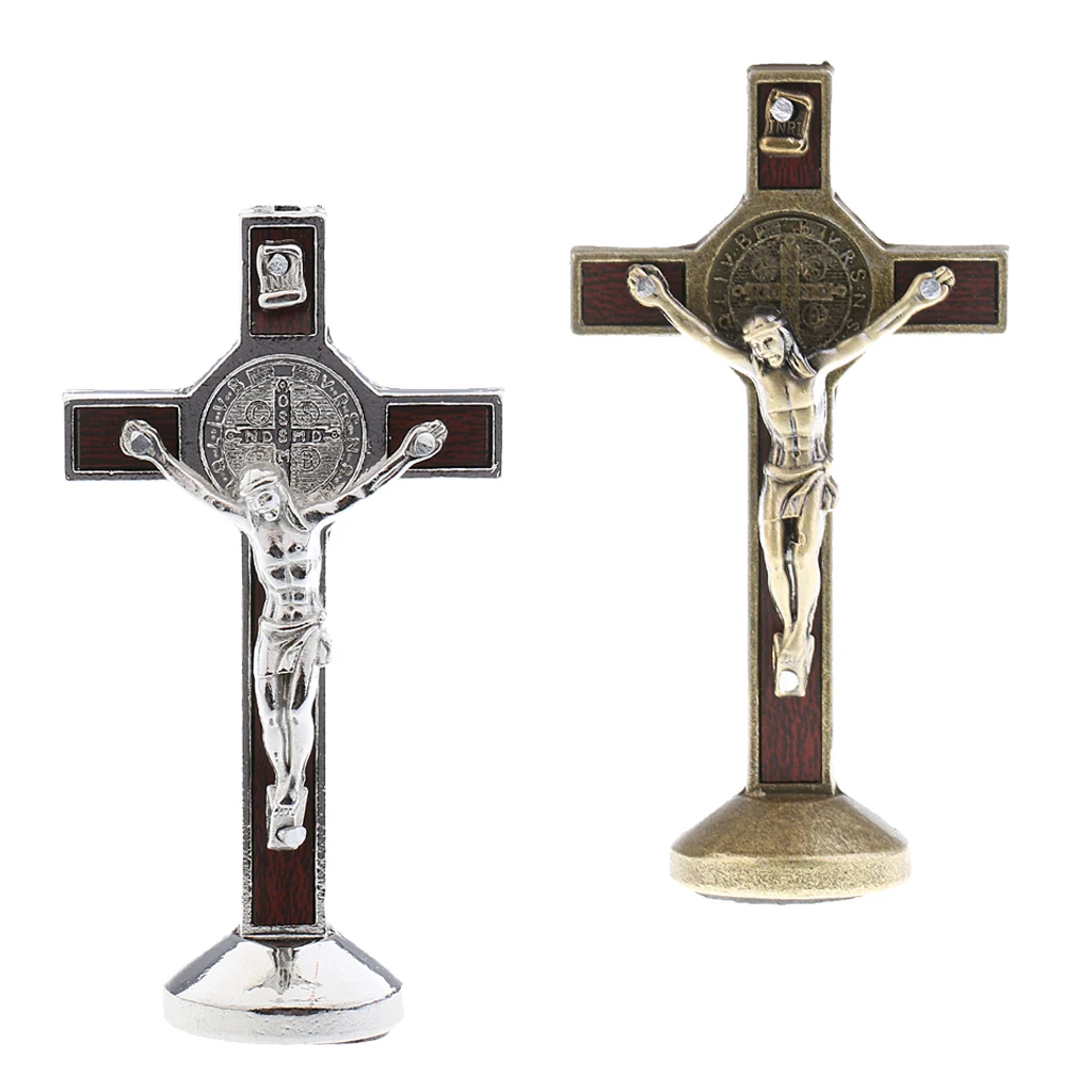 2Pc Metal Crucifix Jesus Christ Statue Car Church Home Ornament Accessory