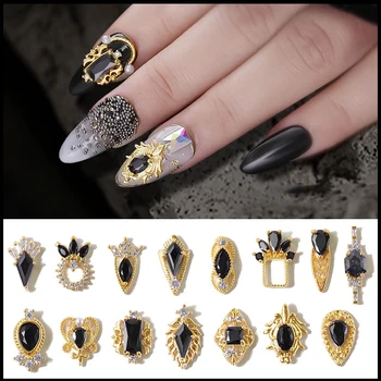 

1Pcs Black Zircon Nail Art Rhinestones Luxury Crystal Diamonds Dark Series Alloy Nail Decorations UV Gel Jewelry DIY Accessories