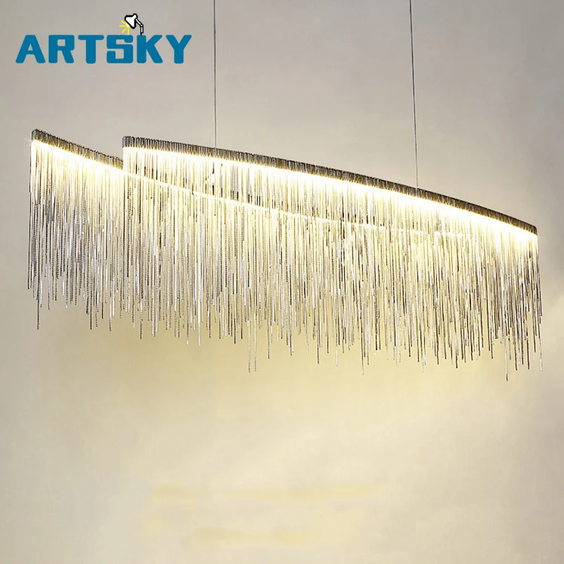 Modern Creative Aluminum Chain Meteor Shower Pendant Light Hotel Lobby Restaurant Silver Lamp | Освещение