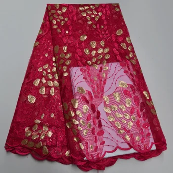 

2020 High Quality African Tulle Lace Fabric latest Nigerian French Embroidery Lace Fabric with Sequins For Wedding party dress
