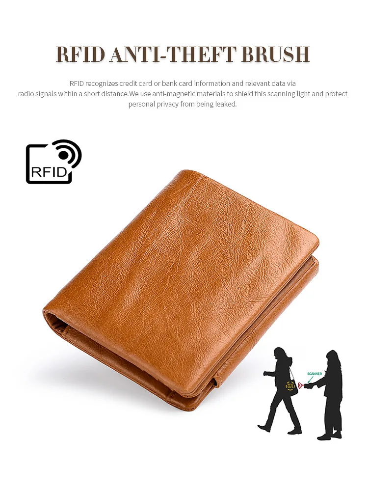 Новинка, мужской кошелек RFID, Ретро стиль, первый слой, Воловья кожа, три раза, пряжка, короткий кошелек, отделение для монет