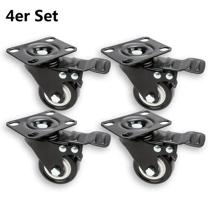 4pcs Heavy Duty Swivel Caster Wheels 360 Degree Top Plate With Brake and Bearing On Polyurethane | Мать и ребенок