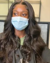 Perla Negro brasileño de la onda del cuerpo 360 peluca Frontal de encaje Pre arrancó cabello humano pelucas 30 pulgadas peluca con malla Frontal para las mujeres 150%