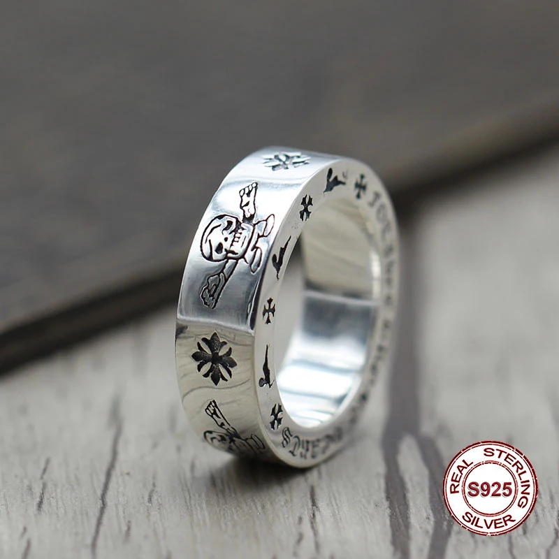 

S925 pure silver men's ring personality retro The punk style Skull and bones classic ring Gift to your lover