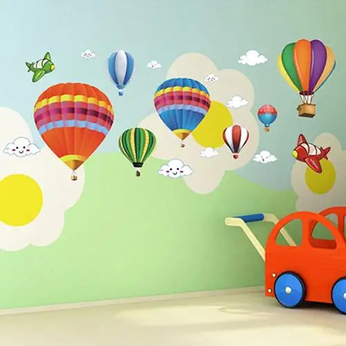 

Cartoon Airplane Hot Air Balloons Removable Wall Sticker Nursery Kids Room Home Decoration Nursery Bedroom Wall Decal Stickers