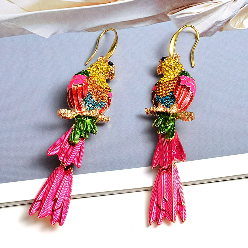 Statement Long Bird-Shaped Earring Colorful Crystals Drop Earrings Fashion Jewelry Accessories For Women