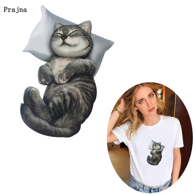

Prajna Sleeping Cat Patches Iron On Transfers For T-shirt Hoodies Clothes Applique Thermal Transfers Washable Stickers DIY Patch