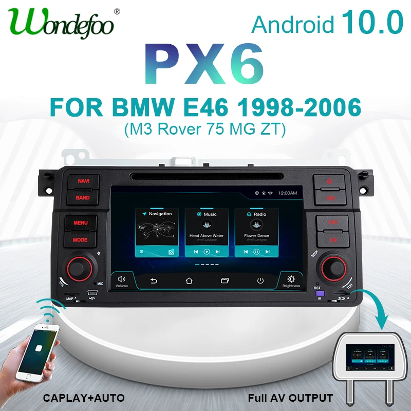 Автомагнитола 1 din андроид PX6 DIN Android 10 Магнитола для BMW E46 M3 318/320/325/330/335 Land Rover 75 1din