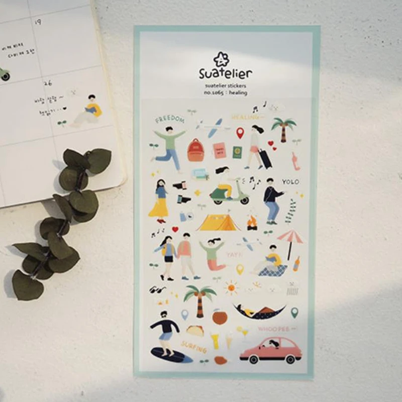 Suatelier Healing Cutting Die Stickers Cute Girl Sea Life DIY Scrapbooking Supplies Diary Home Hobby Adhesive Decoration Craft