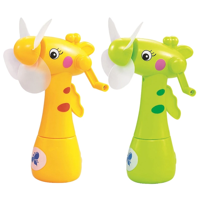 

2 Pcs Mini Fan Cartoon Giraffes Portable Handheld Desk Humidification Kid Toy Handheld Water Mist Fan for Child, 1 Pcs Green & 1