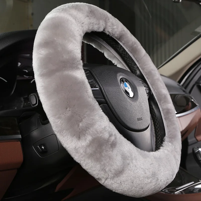Universal Car Steering Wheel Cover Soft Plush Fluffy Skidproof Leopard Red Z