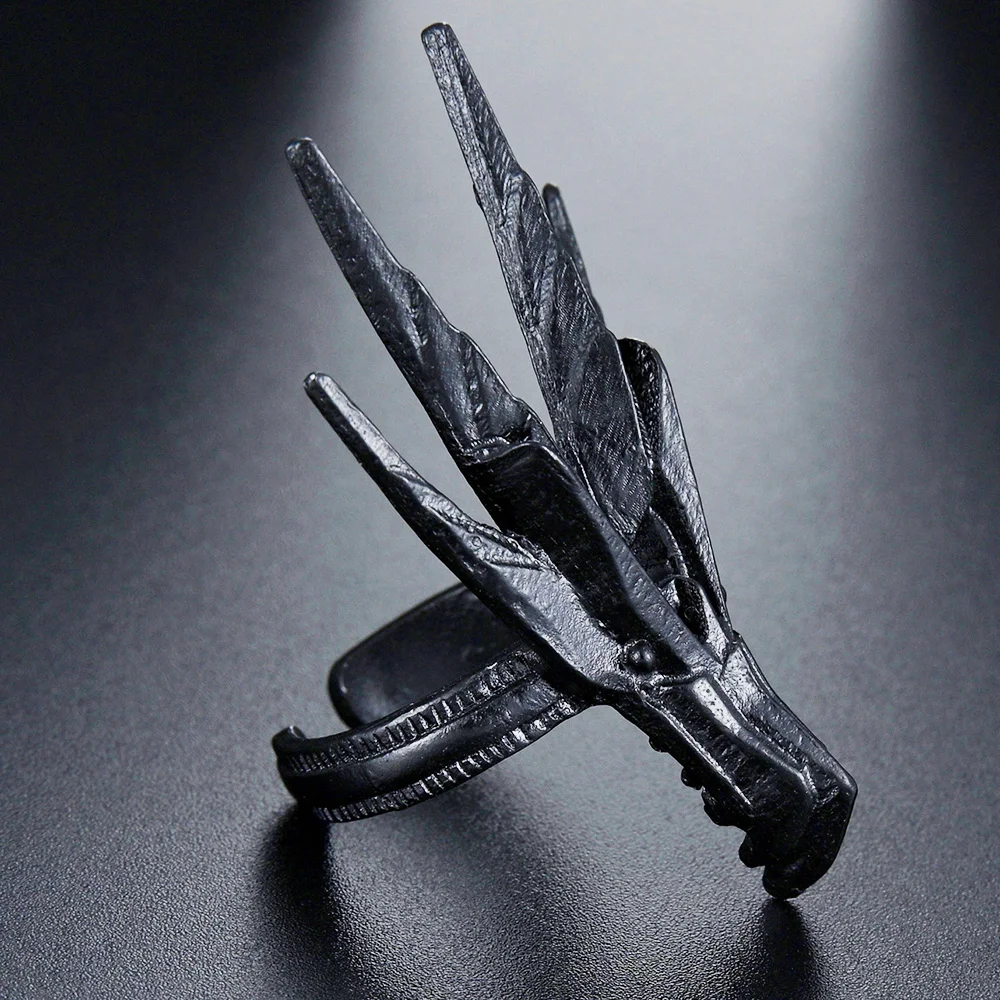 Dragon Head Black Metal Punk Opening Ring for Men Adjustable Finger Rings Party Birthday Jewelry Gift - Image 2