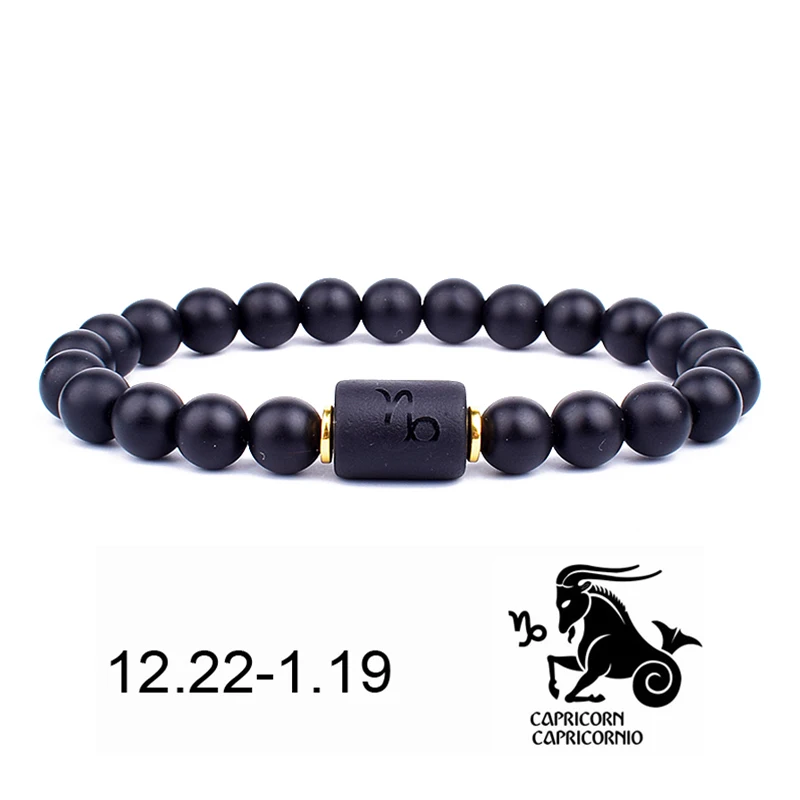 12 Constellation Bracelets Natural Black Onyx Bead Bracelet Star Sign Constellation Horoscope Couple Bracelet Friendship Jewelry