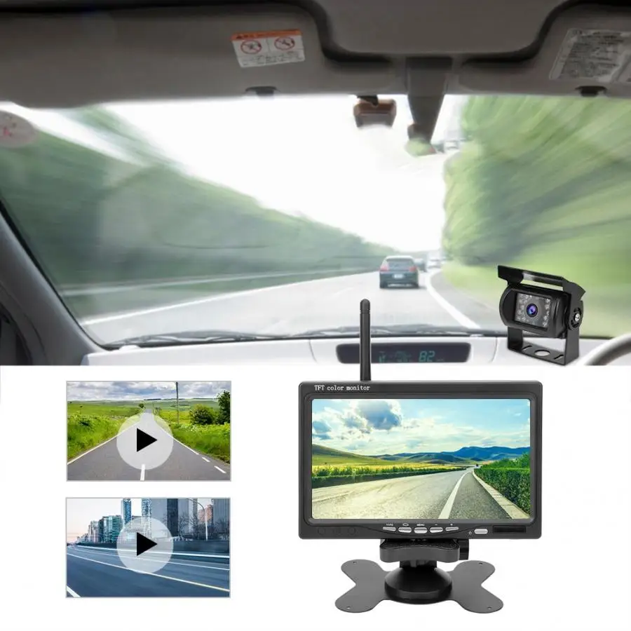Видеорегистратор 7 дюймов Автомобильный 2,4 ГГц беспроводной аналоговый монитор камеры заднего хода DVR планшет Dash Cam 18 IR светодиодный автомобиль