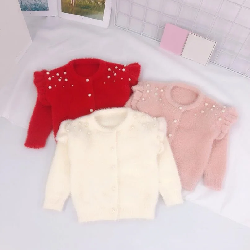 

2019 Infant Baby Toddler Clothes Sweaters Knitted Pearls Cardigan Coat For Girls Kids Coats And Jackets Children Outwear JW7623