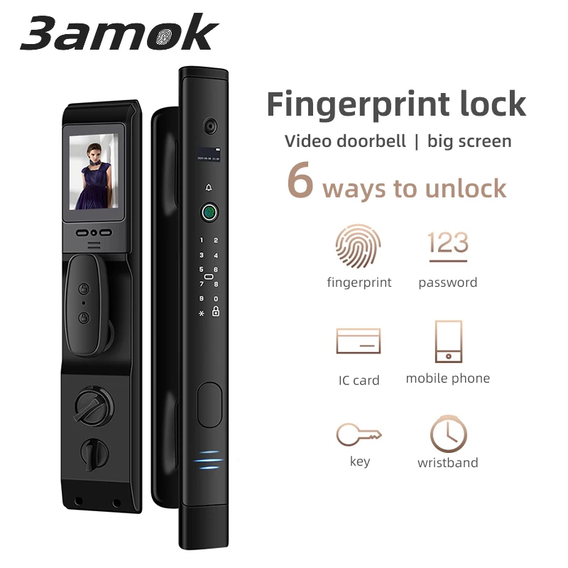 

3amok Fingerprint lock With camera and screen Digital Password Door lock Intelligent Smart Electronic Lock Safety IC card Unlock