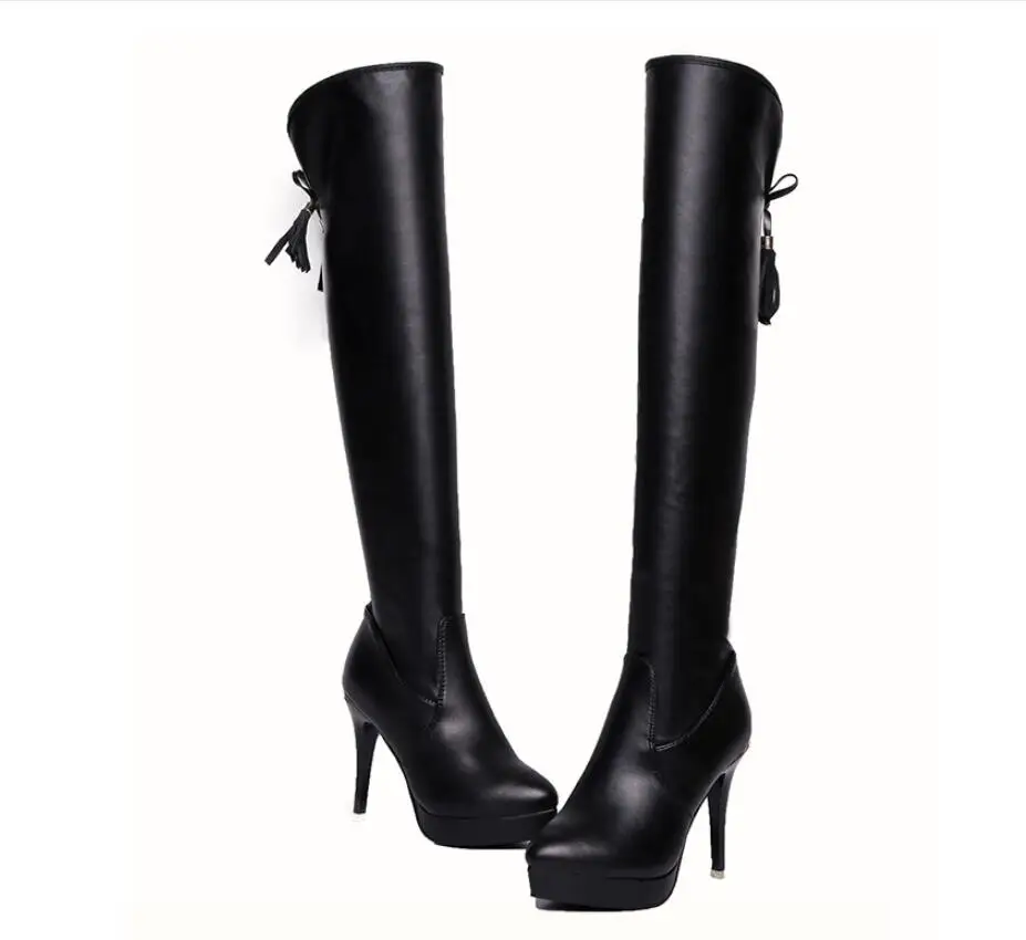 Новые кожаные пикантные женские ботинки на платформе; botas altas mujer sobre rodilla; зимние женские туфли на платформе и высоком тонком каблуке; Botas Mujer; D347