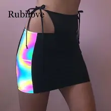 Вечерние, Клубные, сексуальное женское, на шнуровке, с вырезами на талии, светоотражающие Короткие мини-юбки