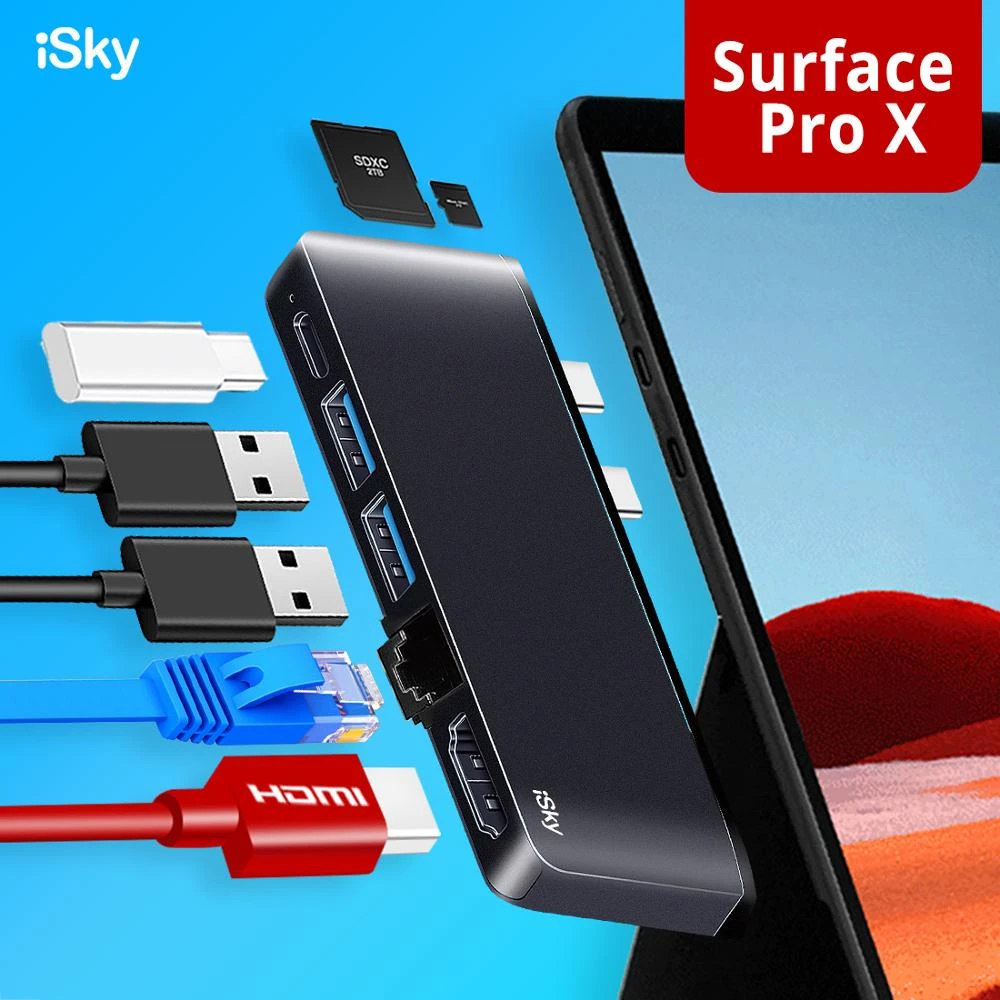 Isky For Microsoft Surface Prox Adapter Pro X Surface Dock Station Usb3 0 Usb C Sd Tf Hub Port Replicator Surface Pro X Usb Hubs Aliexpress