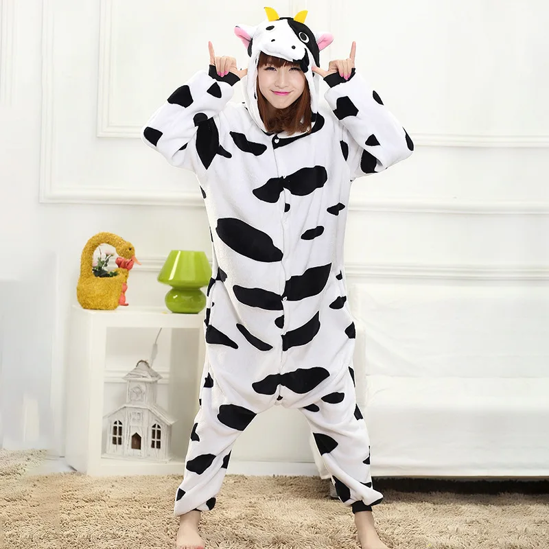 

New winter woman pajamas cow cartoon jumpsuit sexy onesie pajamas for women with hood collar stage performance pajamas for women