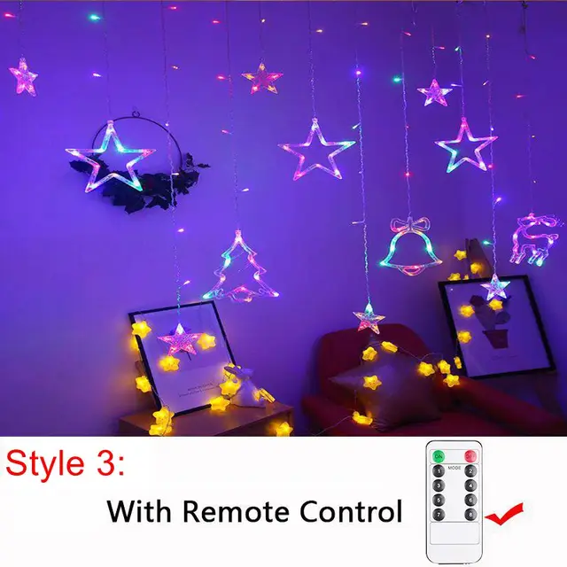 LED Christmas String Lights Garland Fairy Lights Star Lamp Outdoor Curtain Decor for Party Holiday Wedding New Year Decoration multicolor 3 remote