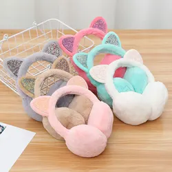 Shiny Sequin Earmuffs Temperament Warmer Nice Fluffy Earflap Headband Glitter Ears Plush Earmuffs 3D Cat Rabbit Fox Animal Ears