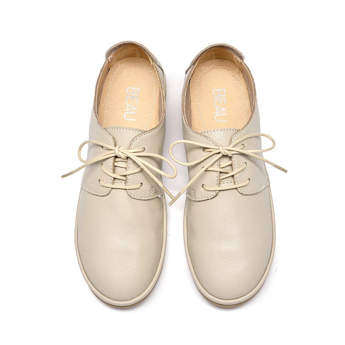 Supple textured-leather flat lace up shoes, fall women causal shoes, Stacked heel, rubber outsole