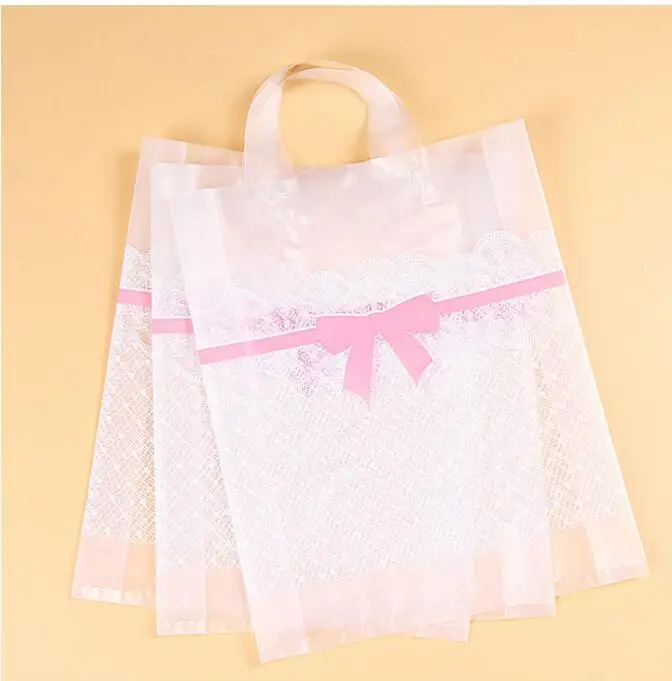 

38x43cm Transparent Plastic Shopping Bag with Handle Favor Boutique Cloth Gift Packaging Pouches Frosted Package Handle Bag