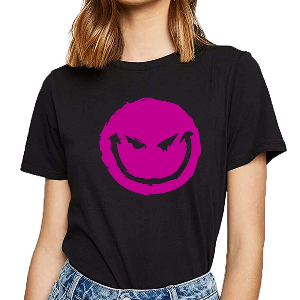 Топы Футболка Для женщин улыбка светится в темноте Kawaii черный изготовленный на