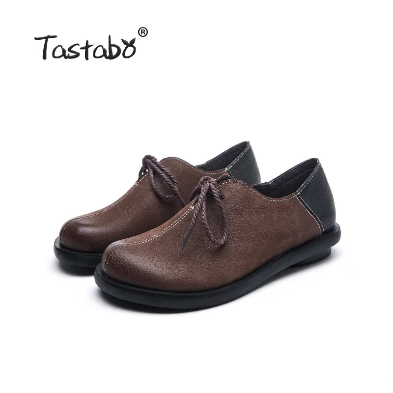 Tastabo женская обувь из натуральной кожи; ручная работа; Винтажная обувь для вождения; обувь на низком каблуке с мягкой подошвой; цвет коричневый, черный; S99102 - Цвет: Brown