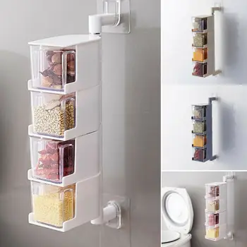 

Seasoning Rack Spice Pots Box Storage Container Condiment Kitchen Tool 4 Layers