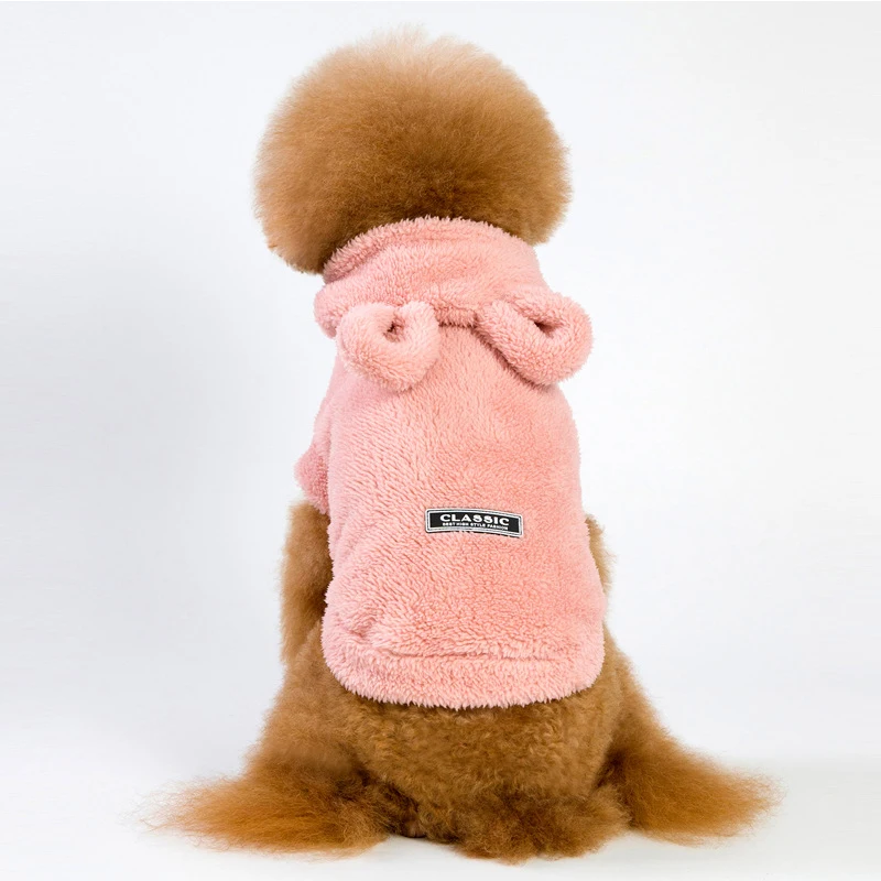 Pink Одежда для собак мягкая короткая плюшевая плотная однотонная осенне-зимняя теплая одежда для собак пальто для маленьких и средних больших собак Одежда для собак - Цвет: Pink