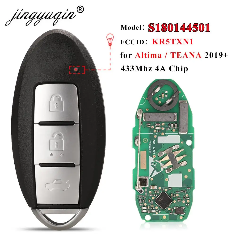 

jingyuqin S180144501 KR5TXN1 Car Keyless Smart Remote Key 3BTN for Nissan Altima Teana Sylphy 2019+ 433Mhz 4A HITAG AES Chip Fob