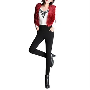 

Autumn And Winter With Velvet Thickening Leggings Stretch Slim Warm Outside Wearing High Waist XL Wine Red 6XL New