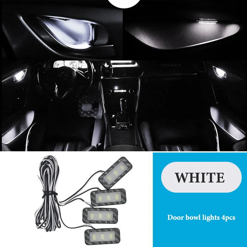 White Style B 4 шт. светодиодный окружающей среды Светильник Автомобиля внутренняя чаша светильник межкомнатных дверей подлокотник светильник s дверные ручки светильник s поручень светильник s декоративная лампа автомобильный светильник - Испускаемый цвет: White Style B