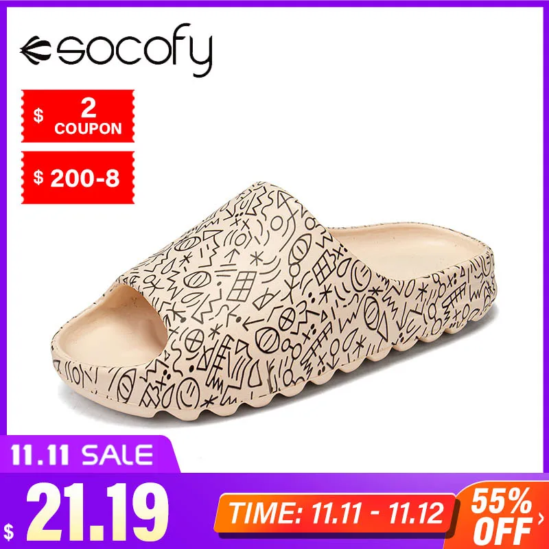 SOCOFY/модные шлепанцы с рисунком граффити Удобные нескользящие тапочки открытым
