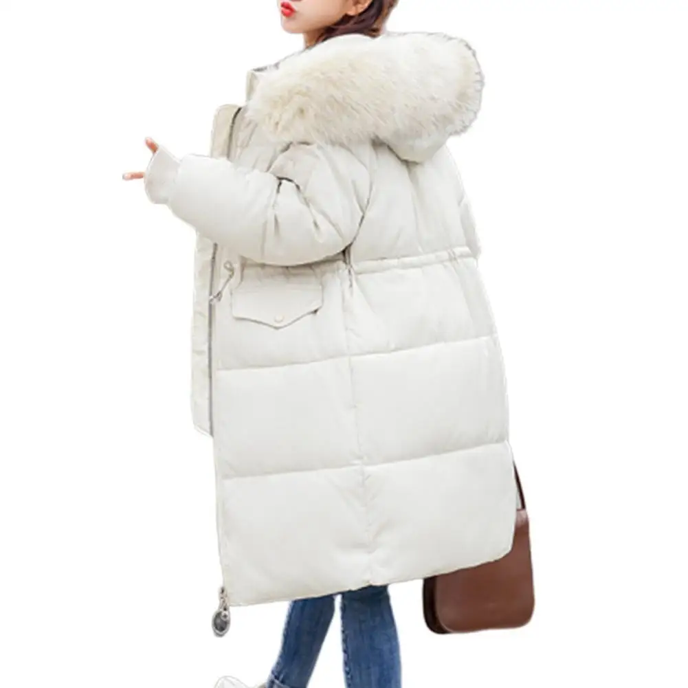 Женская зимняя куртка с меховым капюшоном Длинная пуховая теплая парка стеганый пуховой пальто
