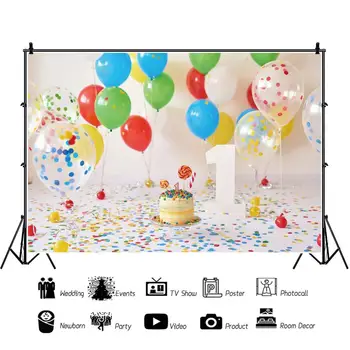 

Yeele Colorful balloons 1 Year Birthday Party Scene Photography Backdrops Customized Photographic Backgrounds For Photos Studio
