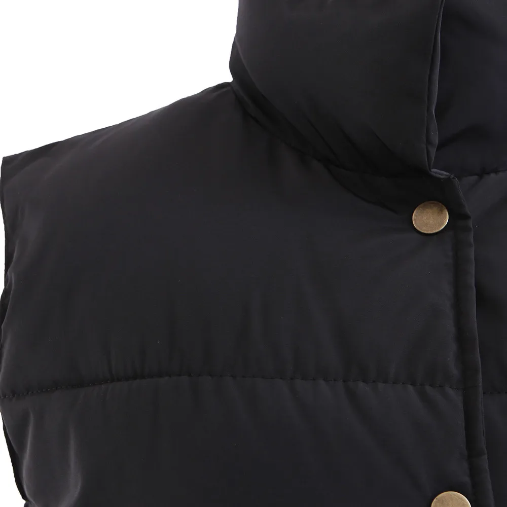 Jaycosin Female Casual Winter Regular Solid Button Lightweight Vest Coats Pockets Thick Comfortable Sleeveless Jacket 116#5