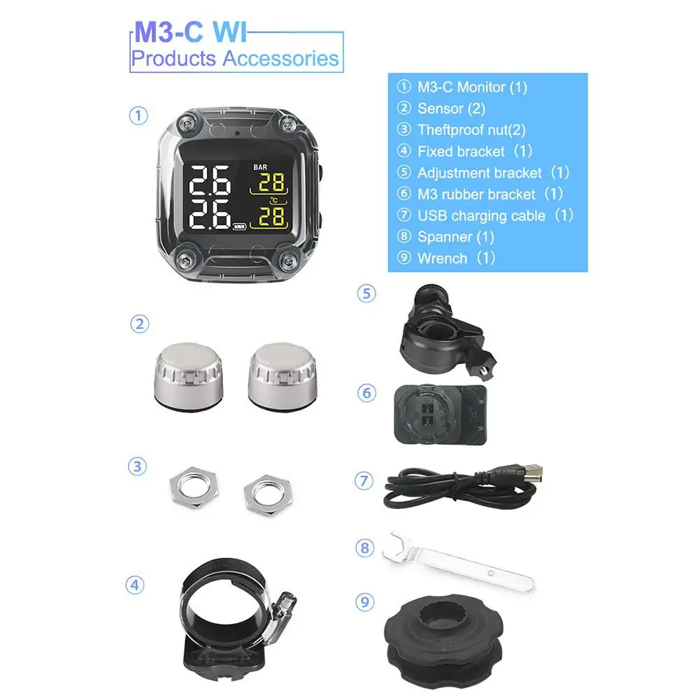 TPMS для монитора системы контроля давления в шинах мотоцикла реальный временной двигатель TPMS экономит топливо ЖК-дисплей автоматический сигнал о падении давления в шине системы - Цвет: Silver external