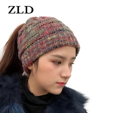 ZLD теплый бамбуковый Плетеный головной убор для женщин, "конский хвост", шерсть Кепки Повседневное Дикий сплошной Цвет, теплые, милые, миленькие в японском стиле для девочек в стиле «хип-хоп» шапка зимняя шапка