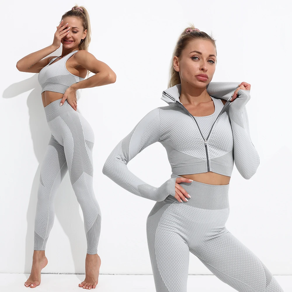 Yoga Set Workout Gym Clothing Fitness For Women's Tracksuit Outfit Leggings Sport Bras Top Long Sleeve Women Sportswear Suit