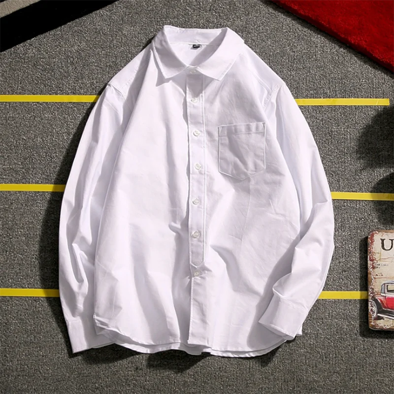 Рубашки для молодых мужчин с длинным рукавом ярких цветов Camisa, дышащая удобная свободная Облегающая рубашка из ткани высокого качества из чистого хлопка - Цвет: white