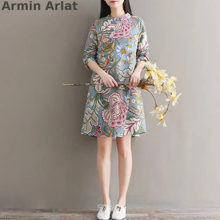 Женское китайское платье Qipao Восточное женское с цветочным принтом повседневное