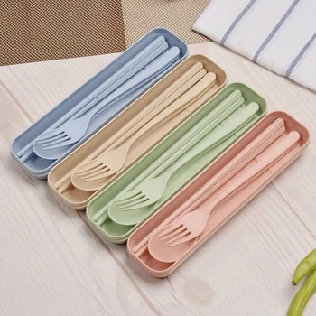 

High Quality Health Tableware Chopsticks Fork Spoon Three-piece Suit Gift Children Portable Travel Cutlery Set