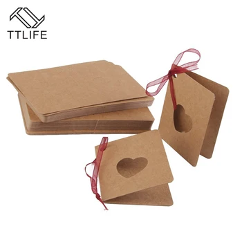 

TTLIFE 50pc Card Tag Kraft Paper Hang Tag with Red Rope Hollow Heart Shape Lable for Wedding Birthday Decoration Custom Hang Tag