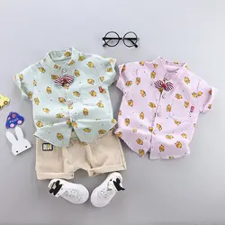 Летние милые комплекты повседневной одежды для мальчиков топы с короткими рукавами и принтом животных, блузка футболка + шорты