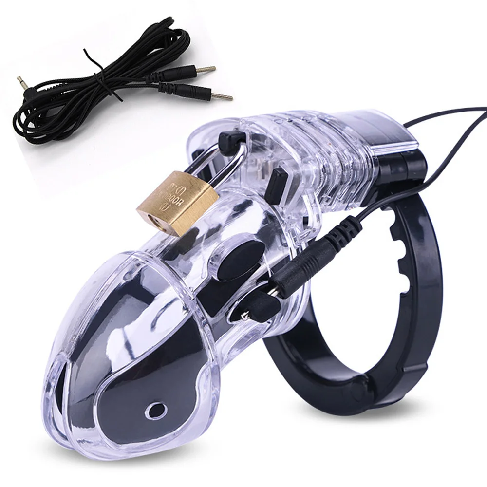 Wireless Remote Electric Shock Male Chastity Cock Cage Ball Stretcher,Electro Stimulation Big Anal Plug Penis Ring BDSM Sex Tool