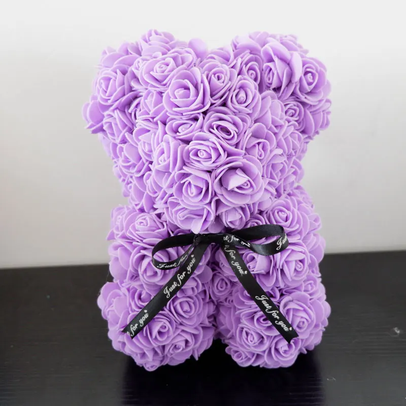 Розовый плюшевый мишка 25 см искусственные цветы розы медведь ПЭ пена Роза медведь Девушка День Святого Валентина подарок на день рождения Прямая - Цвет: purple